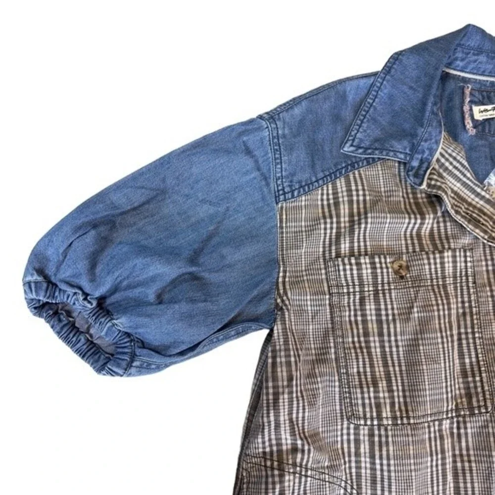 FREE PEOPLE RUNAWAY PLAID AND DENIM TOP SIZE XS - Picture 7 of 11